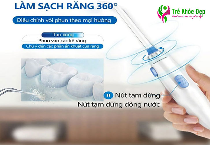 Đầu làm sạch dễ dàng xoay chuyển làm sạch 360 độ cho hàm răng của bạn