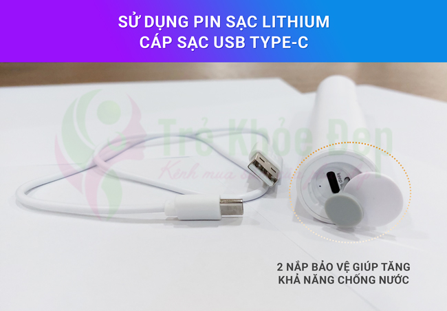 Sử dụng pin sạc, cáp USB type C