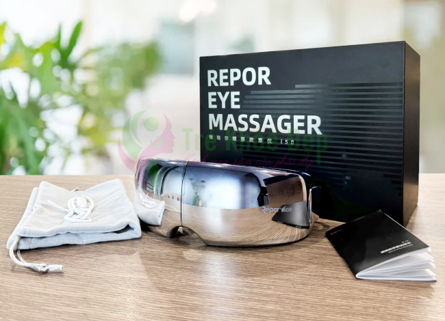 Hình ảnh thực tế của hộp phụ kiện máy massage mắt Repor