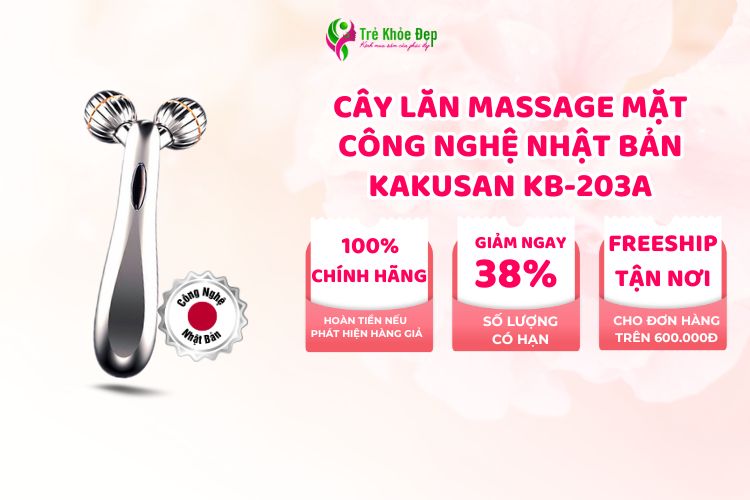 Cây Lăn Massage Mặt Công Nghệ Nhật Bản Kakusan KB-203A giúp chăm sóc da khỏe, có lớp makeup bền đẹp